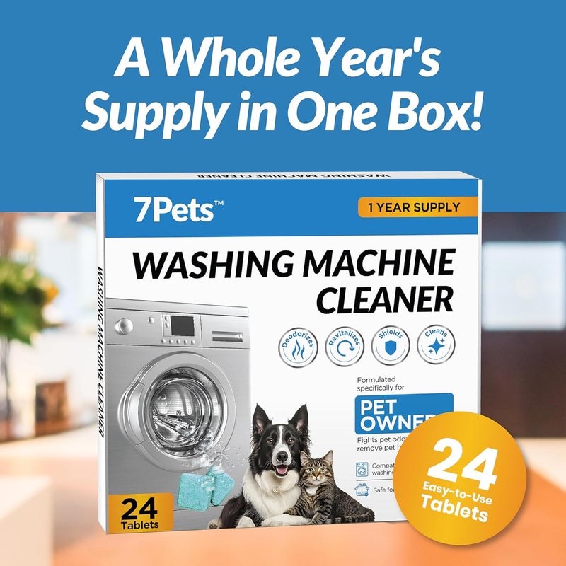 7pets Washing Machine Cleaner Tablets | 24 Count 1-Year Supply | Formulated for Pet Owners | Pet-Friendly Deep Descaler | HE, Top & Front Load | Septic Safe & Eco-Friendly | Eliminates Odor & Residue - Image 2